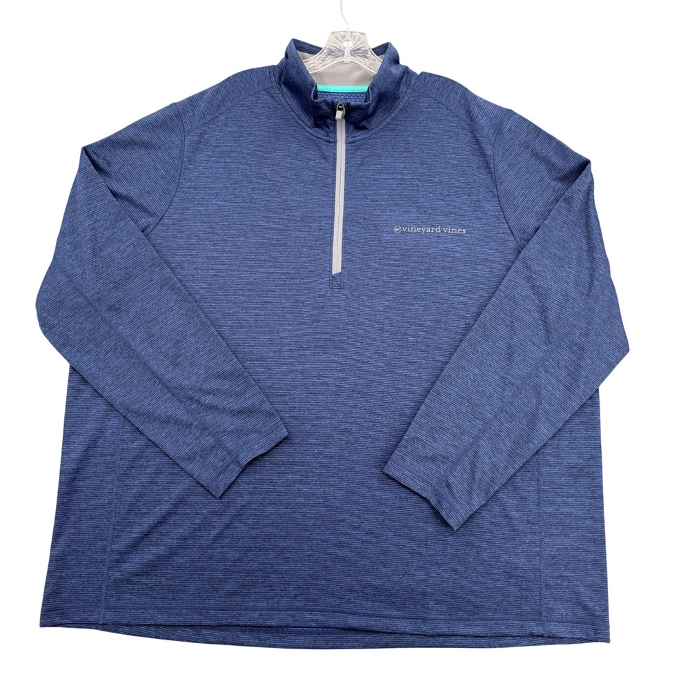 Vineyard Vines Performance Mens 2XB Navy Blue Heather Quarter Zip Pullover Shirt
